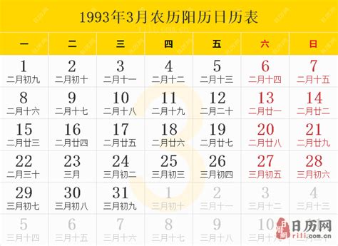 93年农历|1993年日历表,1993年农历阳历表